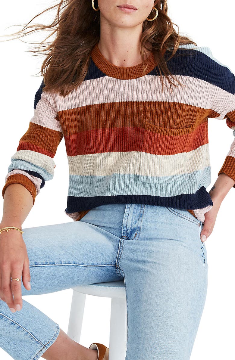 Madewell Thompson Rainbow Stripe Pocket Pullover Sweater, Main, color,