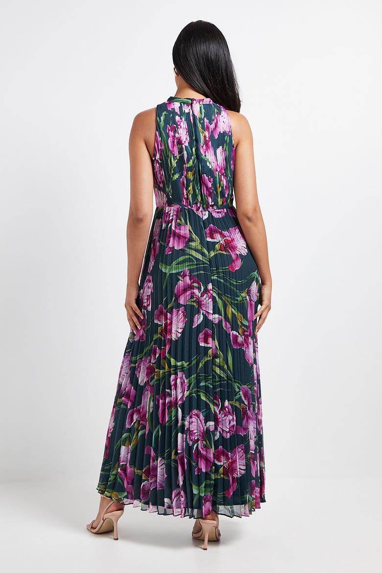 Petite Floral Print Pleated Maxi Dress, Alternate, color, Green