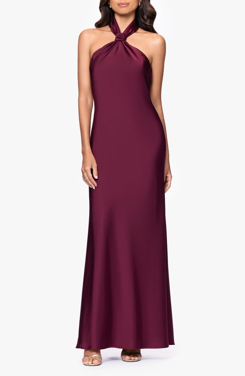 Betsy & Adam Satin Halter Dress, Main, color, Wine