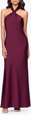 Betsy & Adam Satin Halter Dress