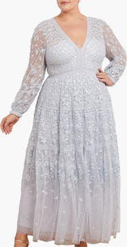 Needle & Thread Celestia Ribbon Long Sleeve V-Neck Gown