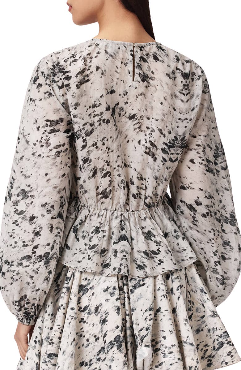 AllSaints Melani Print Gathered Peplum Top, Alternate, color, Canter Ecru White
