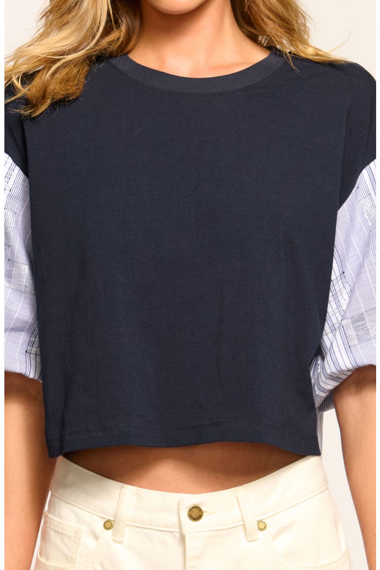 Toula Mixed Media Crop Top, Alternate, color, NAVY PATCHWORK