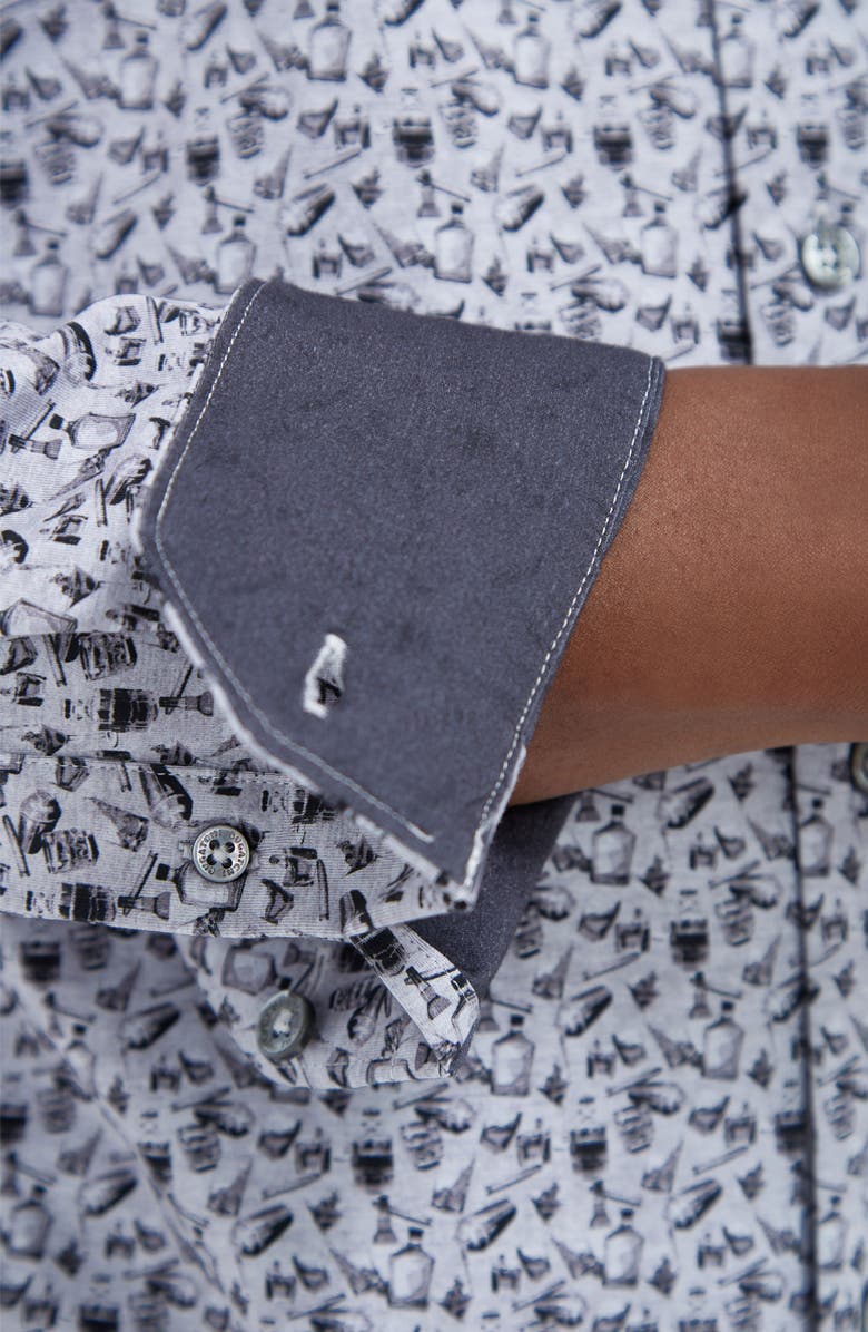 Bugatchi Jimmy OoohCotton<sup>®</sup> Cocktail Print Button-Up Shirt, Alternate, color, Zinc