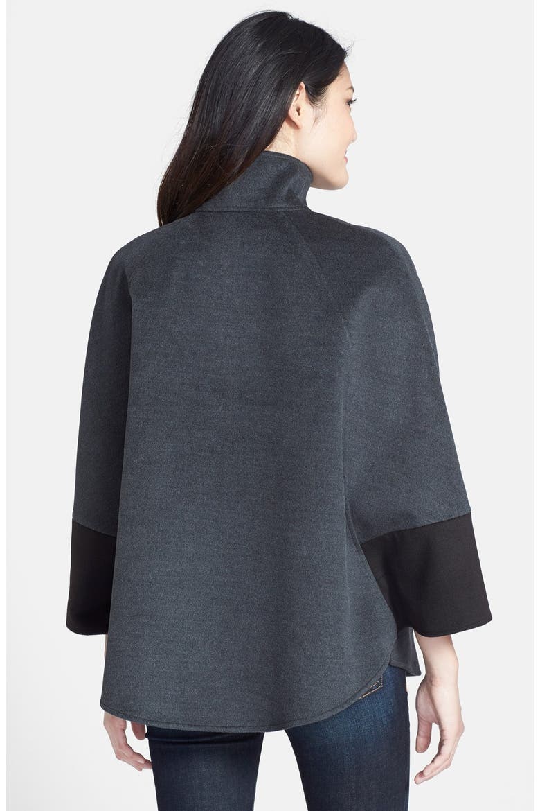 Faux Leather Trim Colorblock Cape, Alternate, color, CHARCOAL/ BLACK