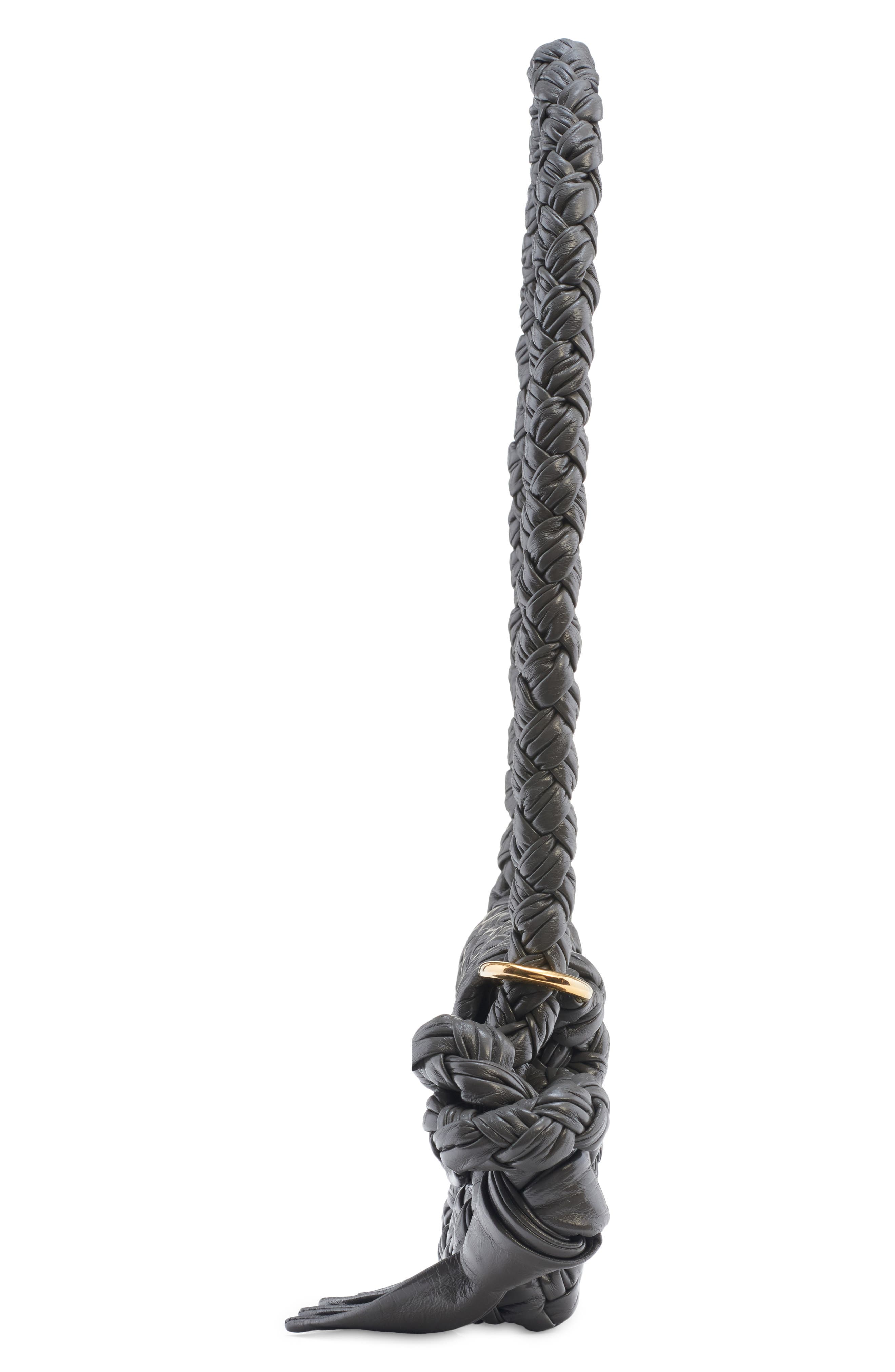 Bottega Veneta Kalimero Intrecciato Leather Shoulder Bag, Alternate, color, Black/ Brass