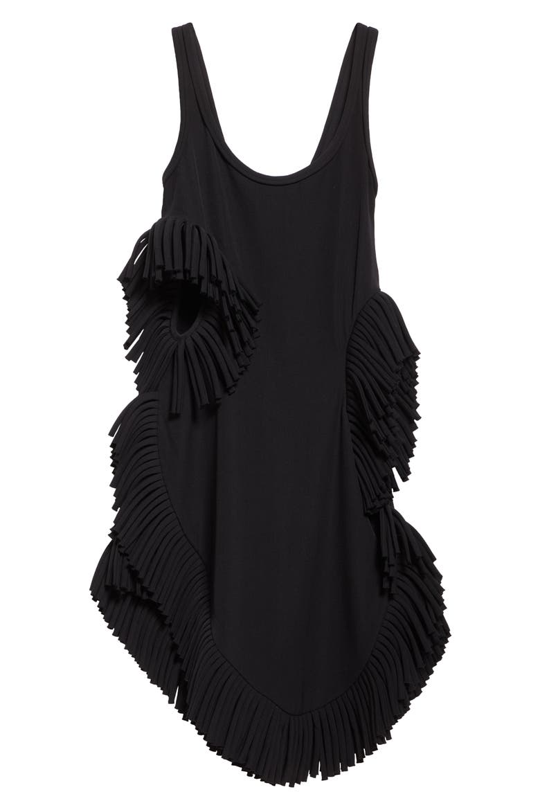 Scatter Fringe Cutout Wool Midi Dress, Alternate, color, BLACK