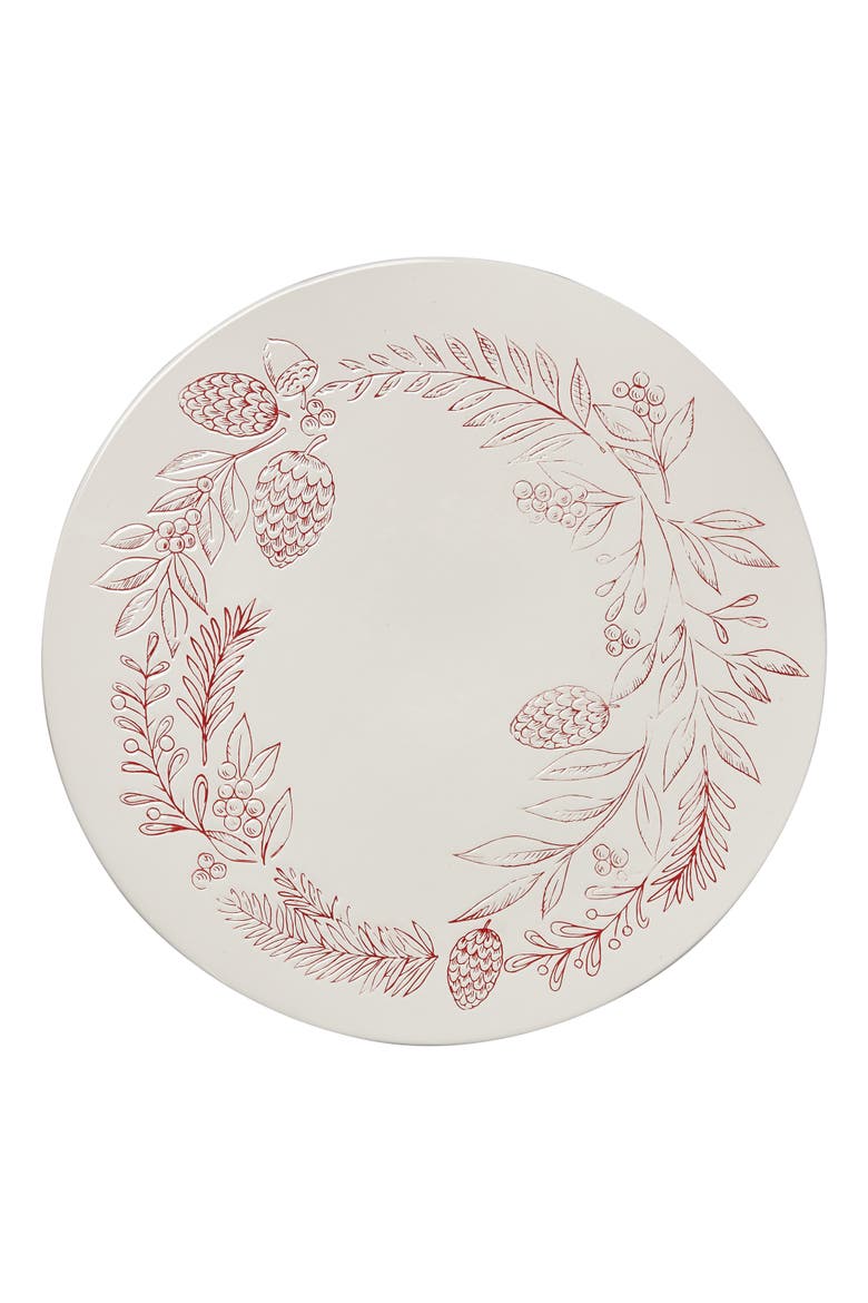 Tis Season Christmas Wreath Cake Plate Red Ceramic Platter, Main, color, Red