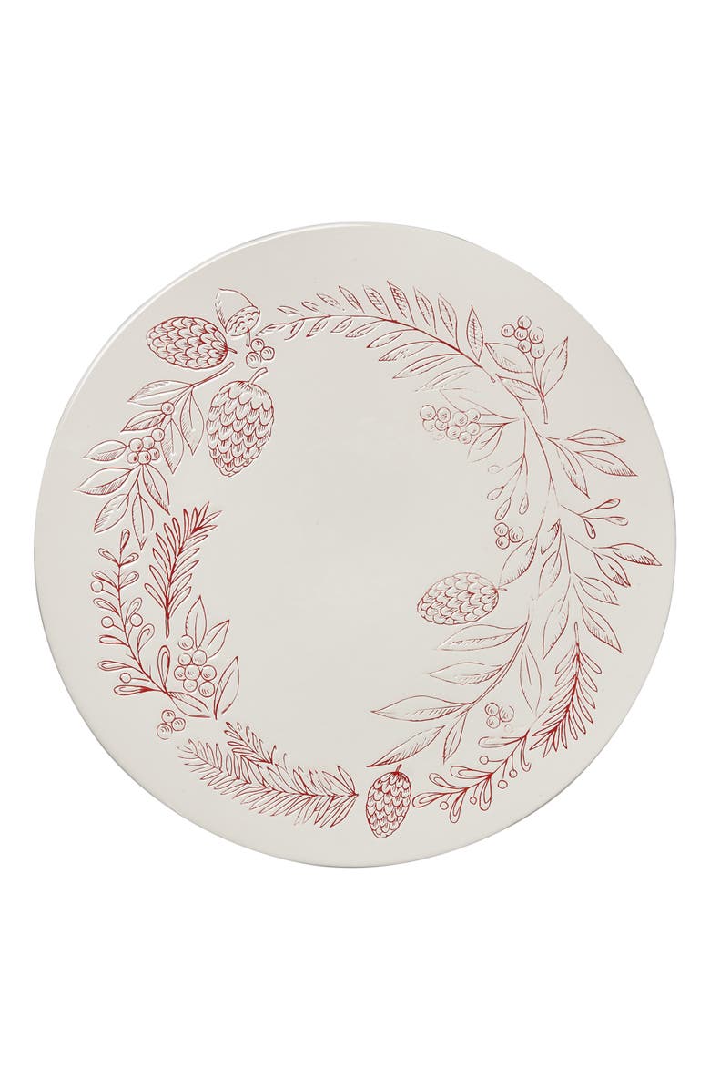 tag Tis Season Christmas Wreath Cake Plate Red Ceramic Platter, Main, color, Red