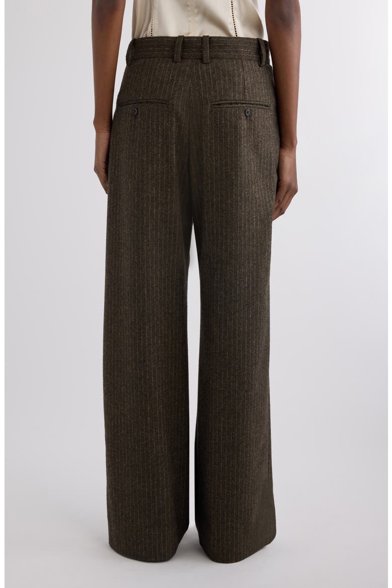 Lisetta Pinstripe Pleated Wide Leg Wool Blend Trousers, Alternate, color, DARK KHAKI