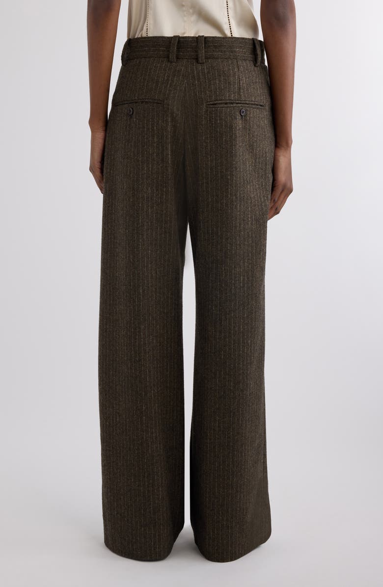 Isabel Marant Lisetta Pinstripe Pleated Wide Leg Wool Blend Trousers, Alternate, color, Dark Khaki