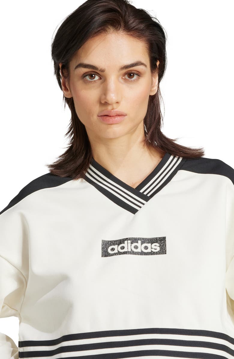 adidas Logo Cotton Blend Crop Sweatshirt, Alternate, color, Off White/ Black