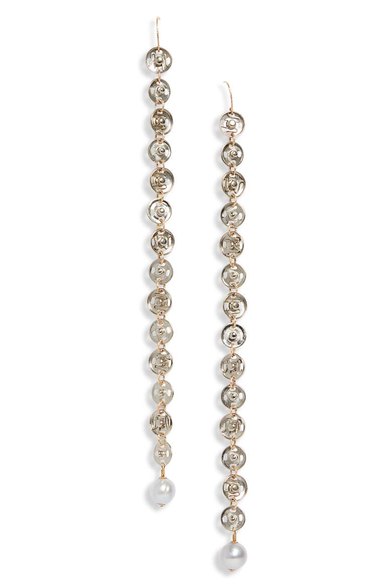 Button You Up Linear Drop Earrings, Main, color, STEEL