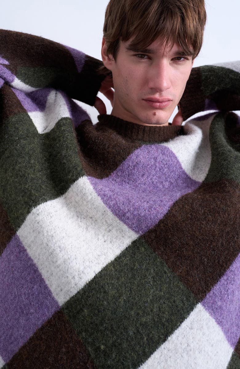 Topman Relaxed Fit Crewneck Sweater, Alternate, color, Brown