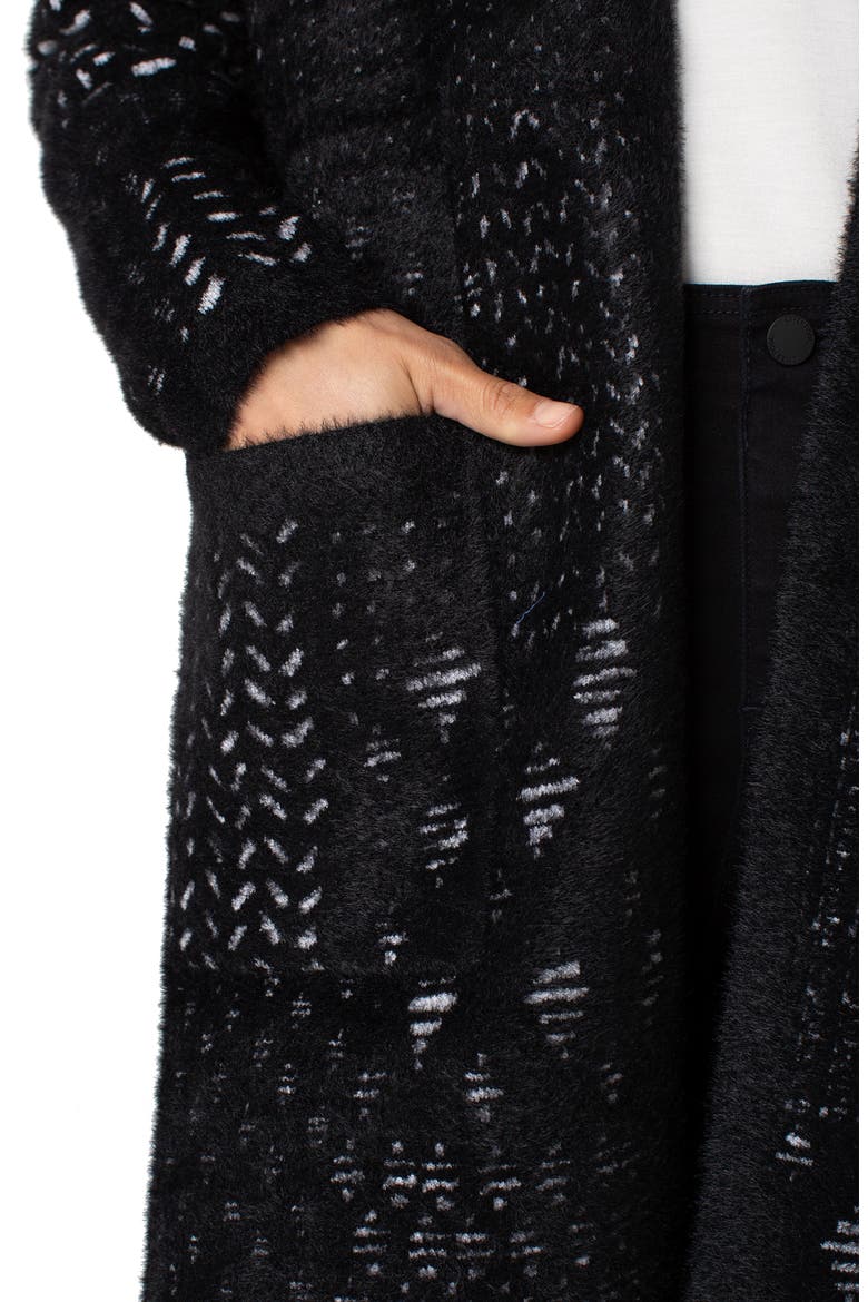 Fuzzy Jacquard Sweater Coat, Alternate, color, BLACK/ WHITE PATCHWORK