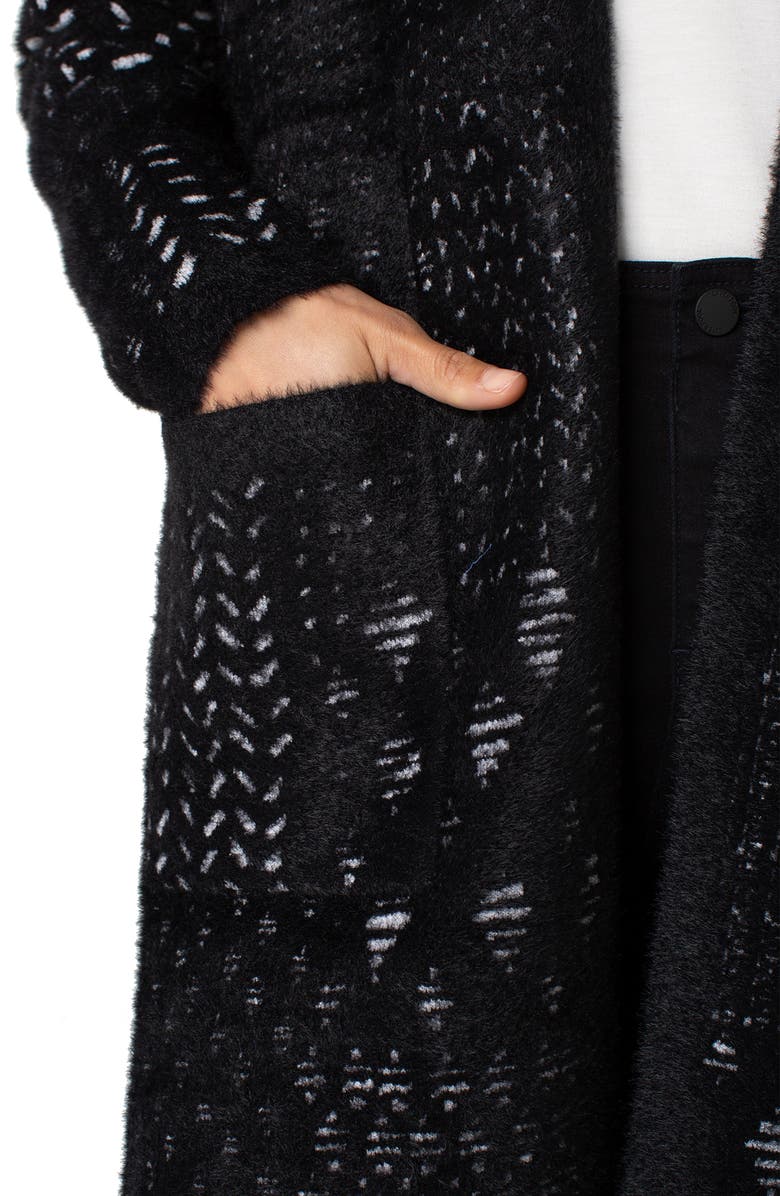 Liverpool Los Angeles Fuzzy Jacquard Sweater Coat, Alternate, color, Black/ White Patchwork