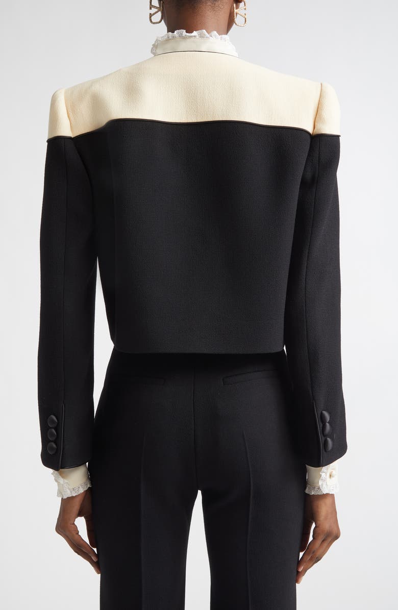 Valentino Colorblock Crop Wool Crepe Jacket, Alternate, color, Black/ Cream