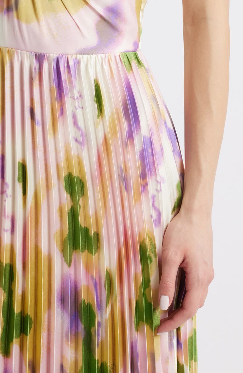 Lulus Cassia Floral Pleated Satin Gown, Alternate, color, Pink Multi