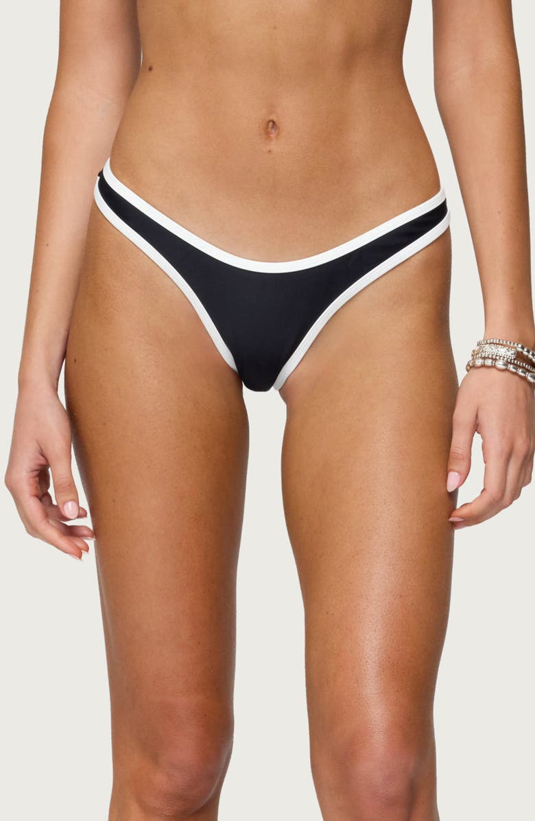 EDIKTED Dina Contrast Bikini Bottoms, Main, color, Black