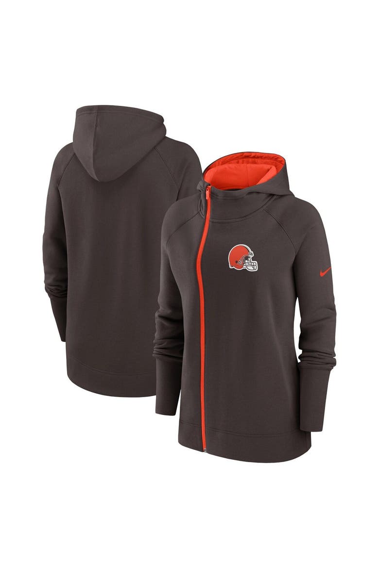 Women's Nike  Brown Cleveland Browns Asymmetrical Raglan Full-Zip Hoodie, Main, color, Brown