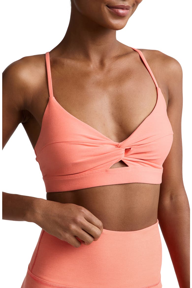 Twist Front Strappy Sports Bra, Main, color, DREAMSICLE HEATHER