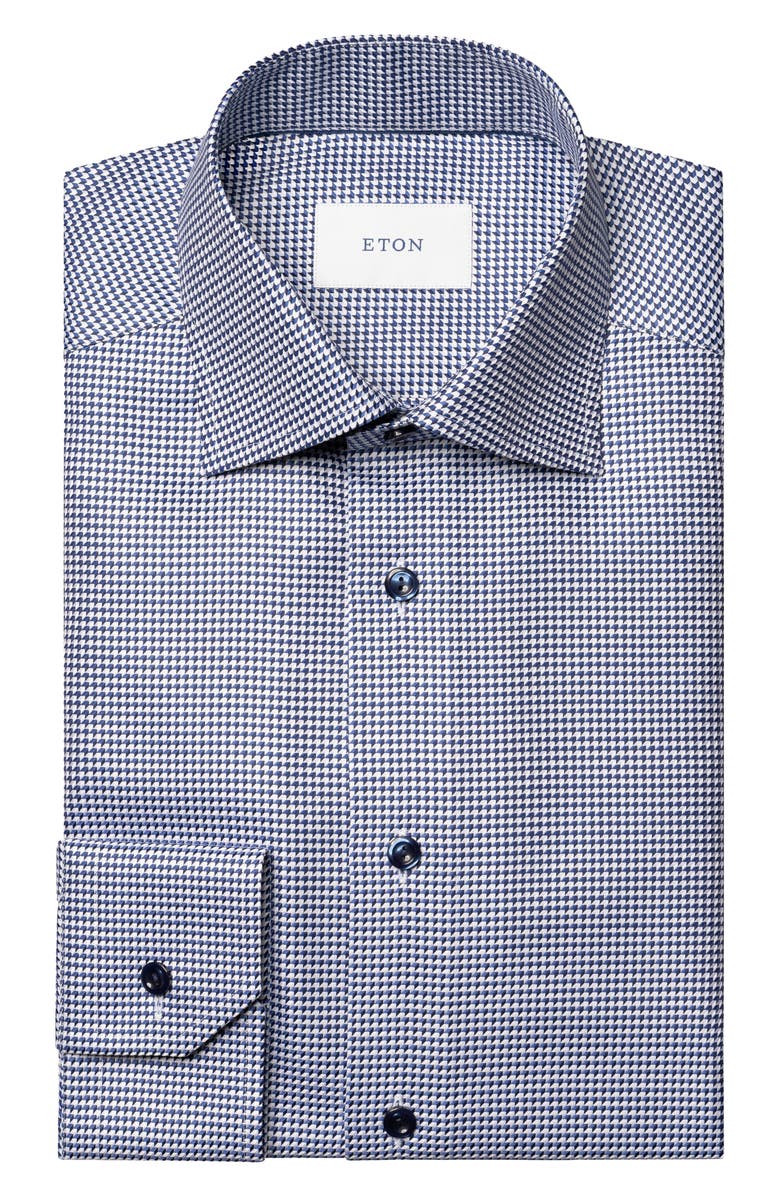 Eton Slim Fit Houndstooth King Twill Dress Shirt, Alternate, color, Dark Blue