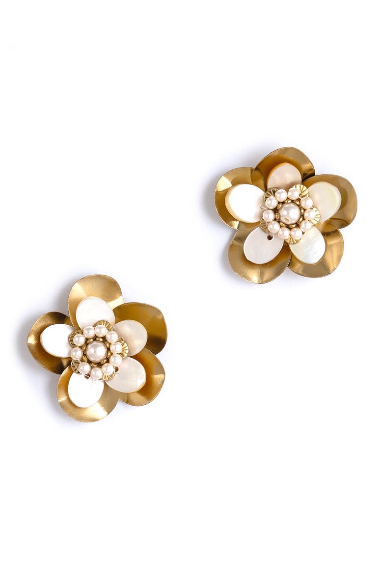 Carrie Flower Drop Earrings, Main, color, GOLD