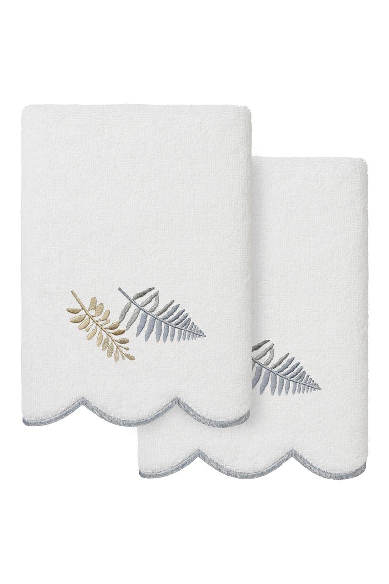 2-Piece Fern Toss Turkish Cotton Hand Towel Set, Main, color, WHITE/ GRAY