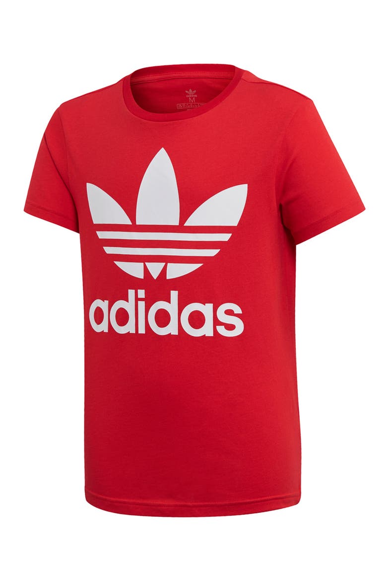 Trefoil Graphic T-Shirt, Main, color, SCARLET/ WHITE