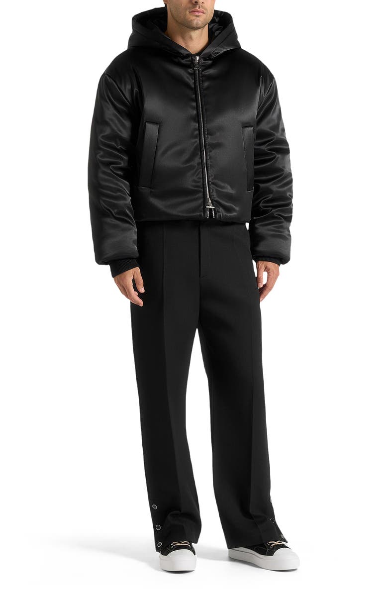 Manière De Voir Dario Satin Cropped Hooded Jacket, Alternate, color, Black