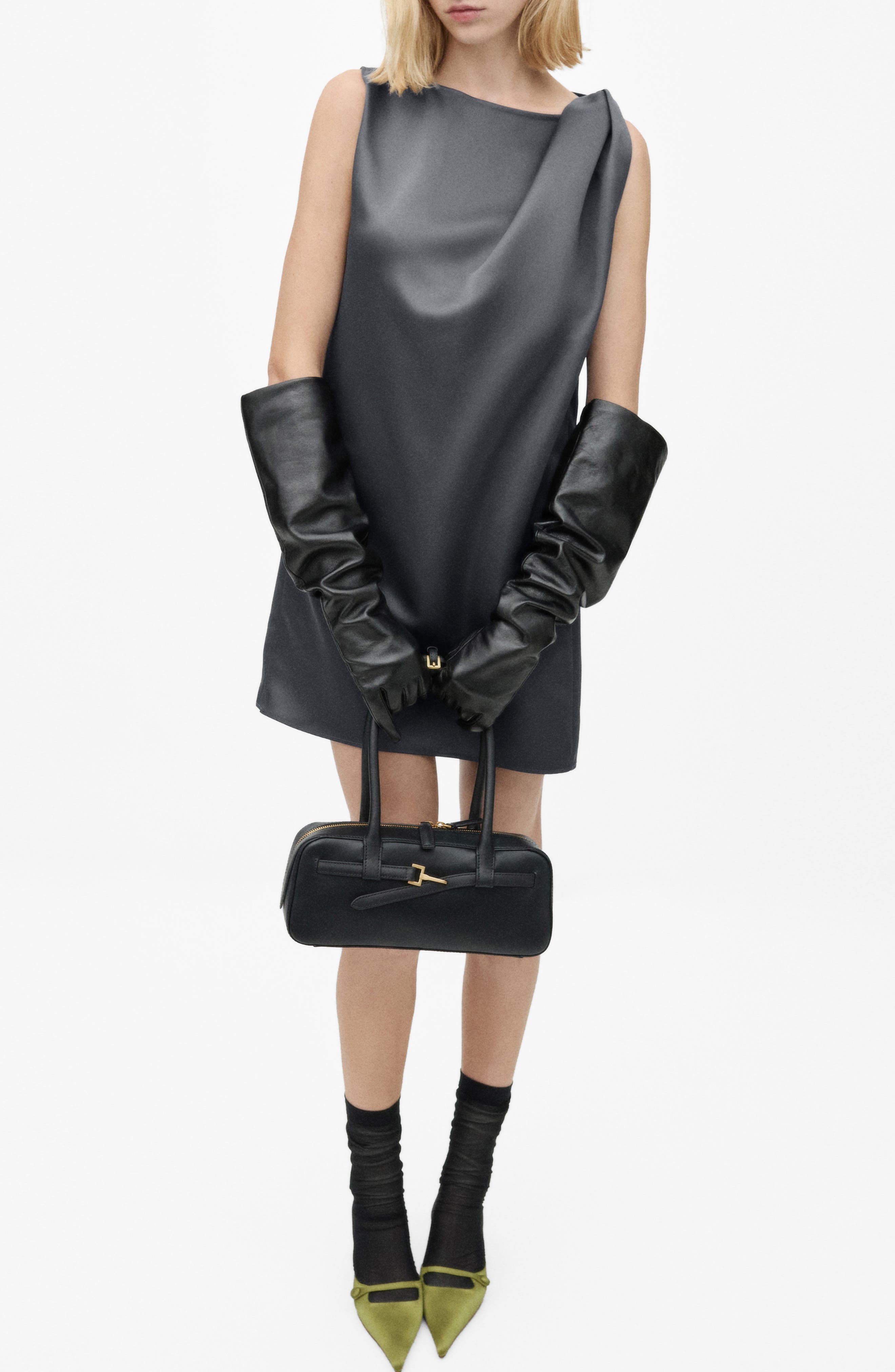 MANGO Sleeveless Satin Shift Dress