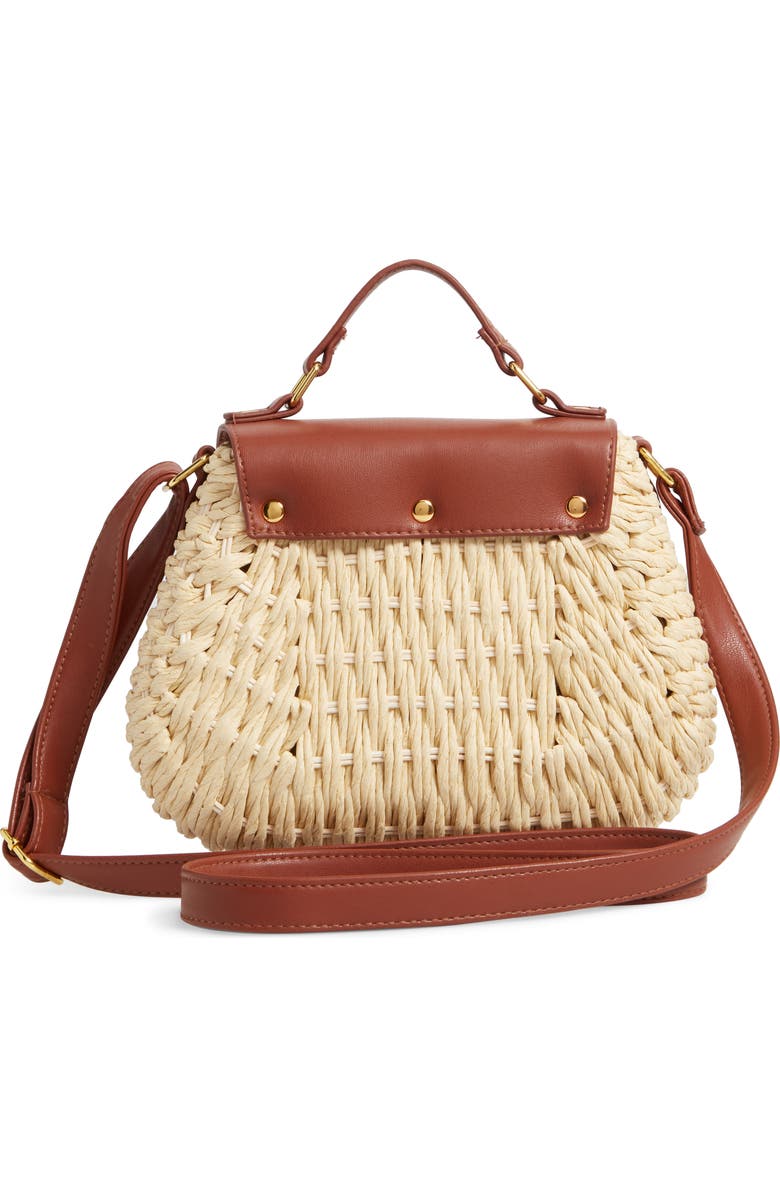 La Double 7 Faux Leather Trim Straw Saddle Bag, Alternate, color,