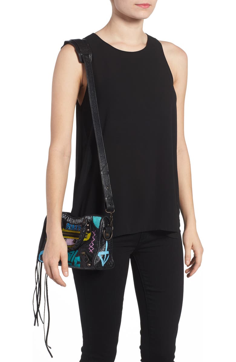 Balenciaga Mini City Graffiti Leather Tote, Alternate, color,