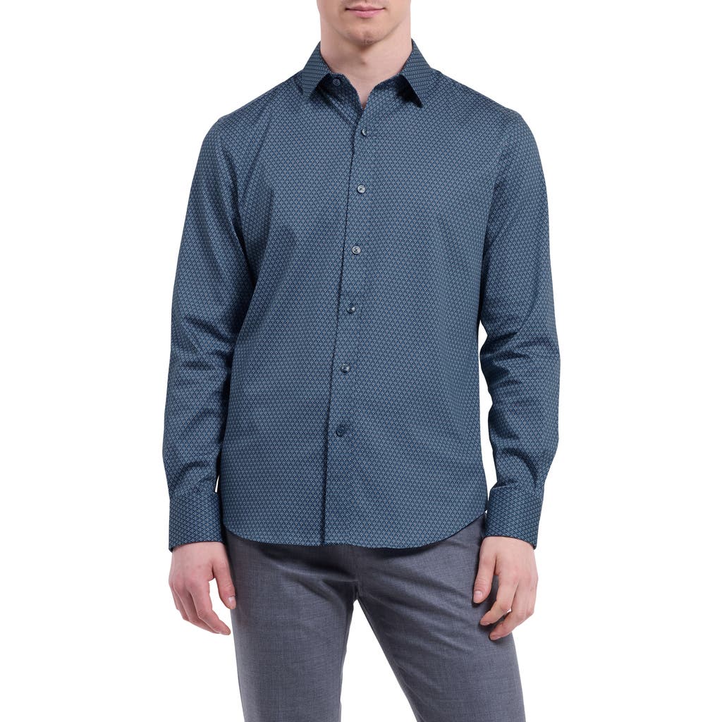 Bugatchi Julian Shaped Fit Shell Print Stretch Cotton Button-up Shirt In Blue