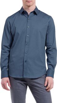 Bugatchi Julian Shaped Fit Shell Print Stretch Cotton Button-Up Shirt