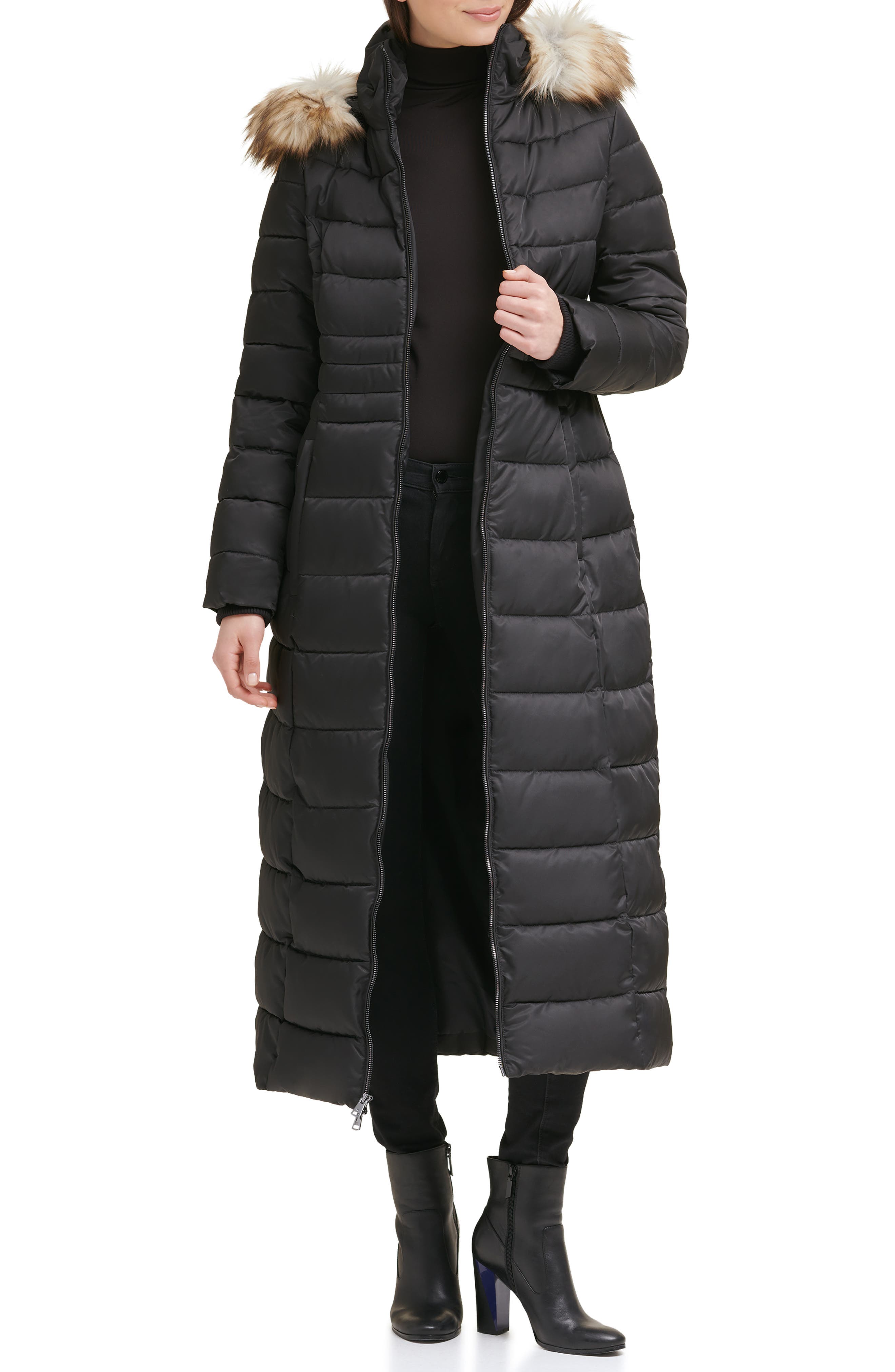 Kenneth Cole Faux Fur Hood Zip Front Puffer Jacket