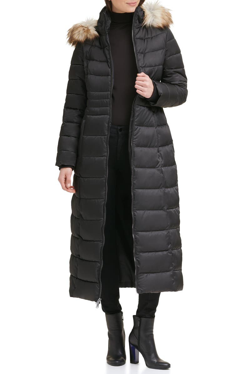 Kenneth Cole Faux Fur Hood Zip Front Puffer Jacket, Main, color, Black