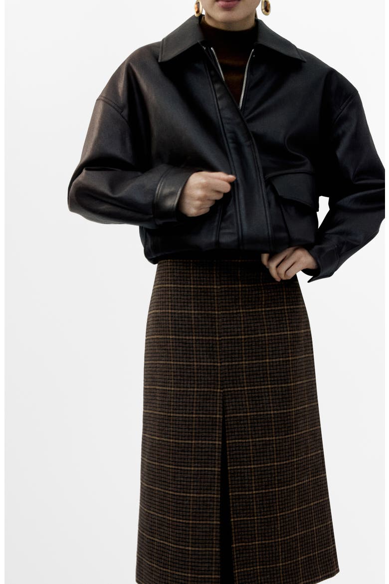 Check Pleat Front Midi Skirt, Alternate, color, BROWN