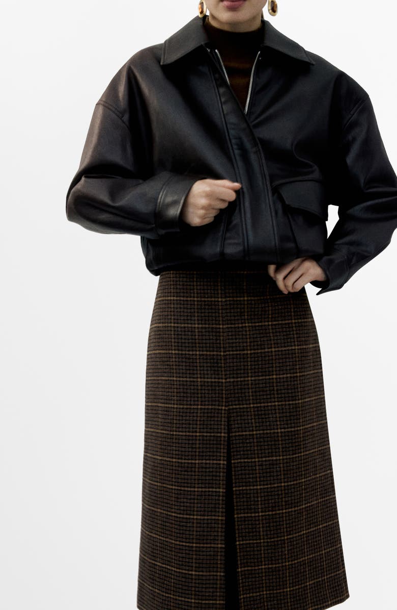 MANGO Check Pleat Front Midi Skirt, Alternate, color, Brown