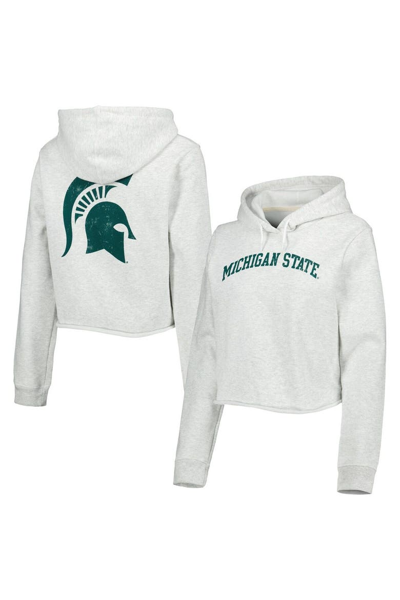 Women's League Collegiate Wear Ash Michigan State Spartans 2-Hit 1636 Cropped Pullover Hoodie, Main, color, Ash