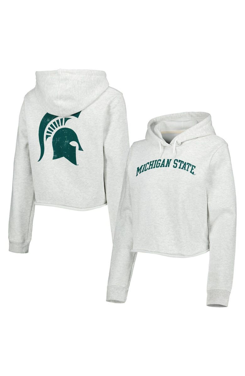 LEAGUE COLLEGIATE WEAR Women's League Collegiate Wear Ash Michigan State Spartans 2-Hit 1636 Cropped Pullover Hoodie, Main, color, Ash