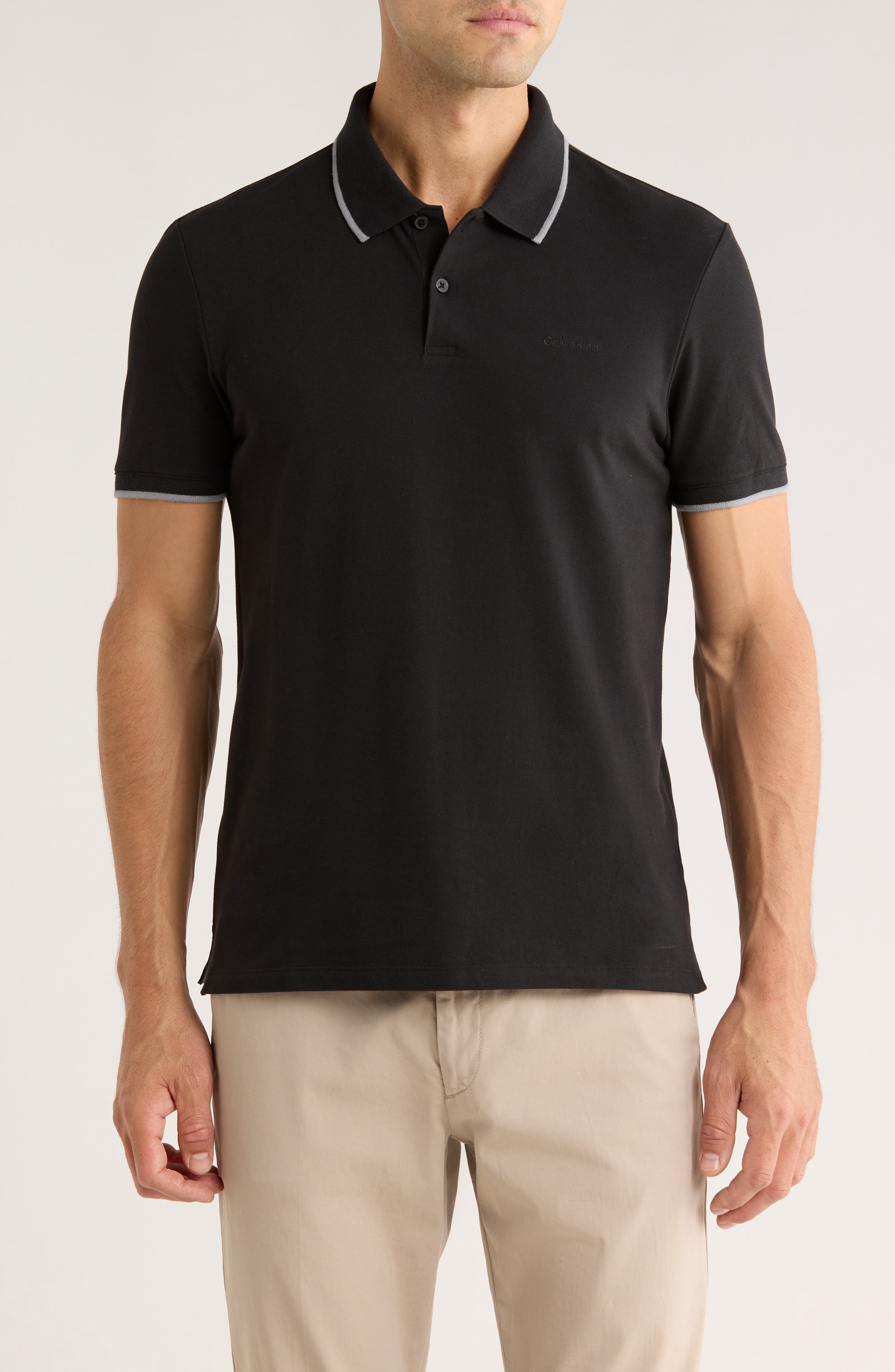 Calvin Klein Stretch Piqué Solid Tipped Polo