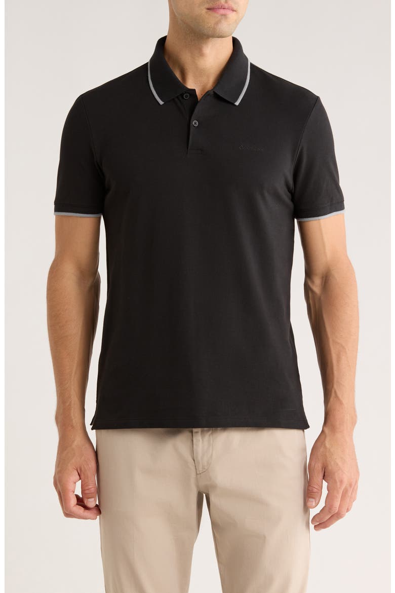 Stretch Piqué Solid Tipped Polo, Main, color, BLACK