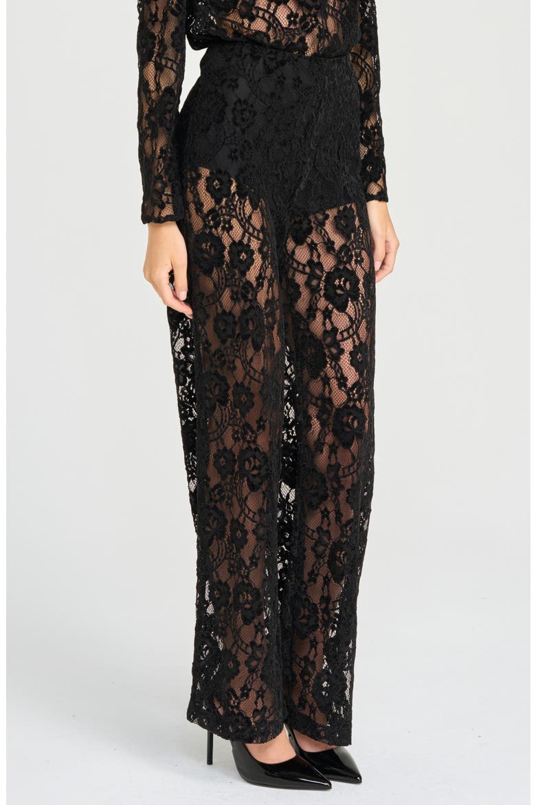 x Rose Lola Broadway Lace Wide Leg Pants, Alternate, color, BLACK