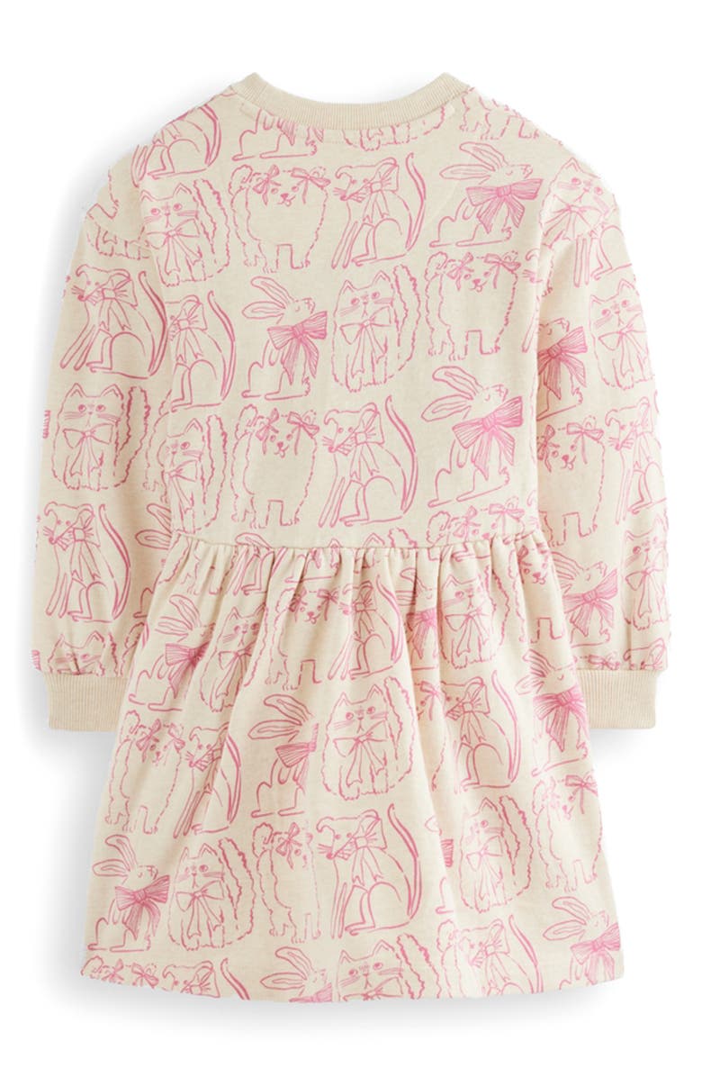 Mini Boden Kids' Pet Print Long Sleeve Cotton Sweatshirt Dress, Alternate, color, Oatmeal Marl Favourite Pets