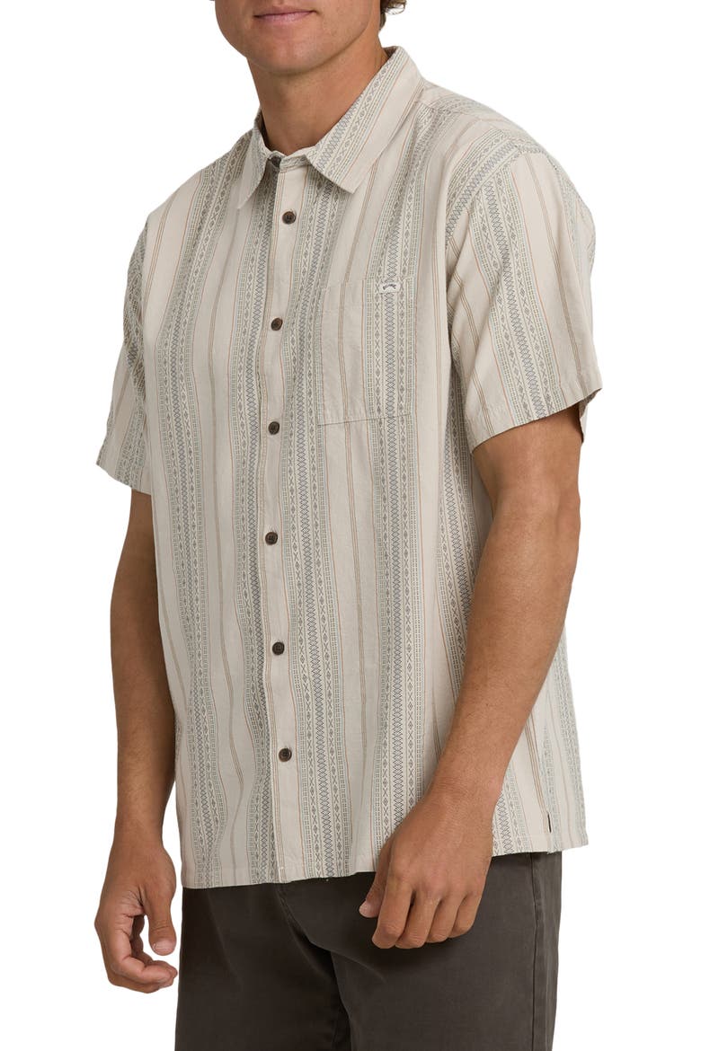 Sundays Stripe Jacquard Short Sleeve Cotton Button-Up Shirt, Alternate, color, OATMEAL
