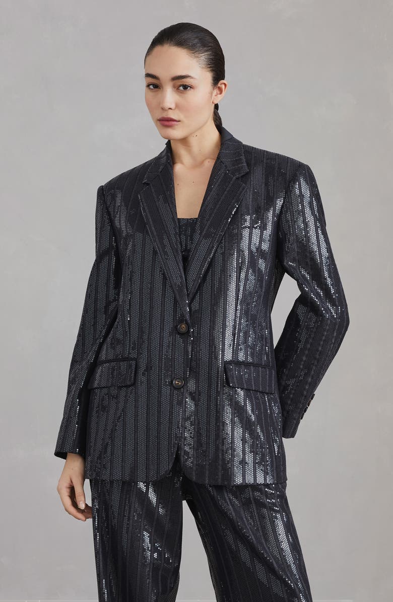 Brunello Cucinelli Comfort virgin wool chalk stripe blazer with dazzling embroidery, Alternate, color,