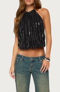 EDIKTED Neala Backless Sequin Chiffon Top
