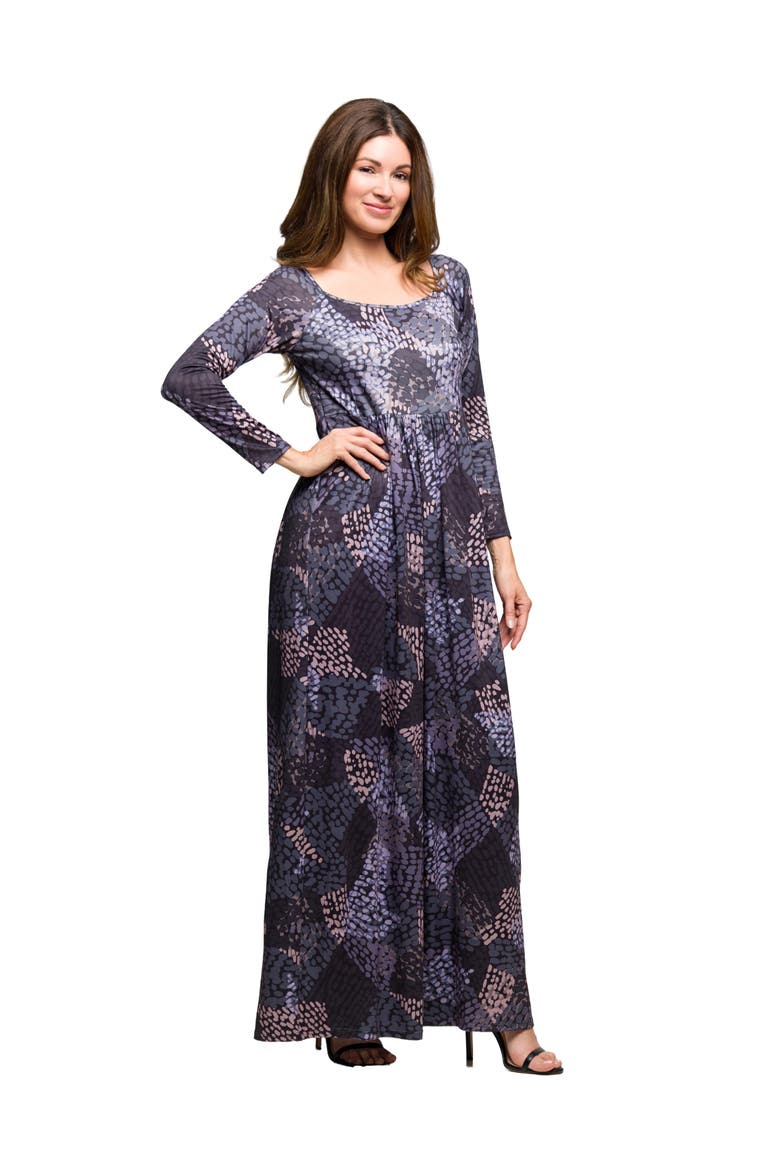 Long Sleeve Empire Waist Maxi Dress in Print, Alternate, color, Gray Multi