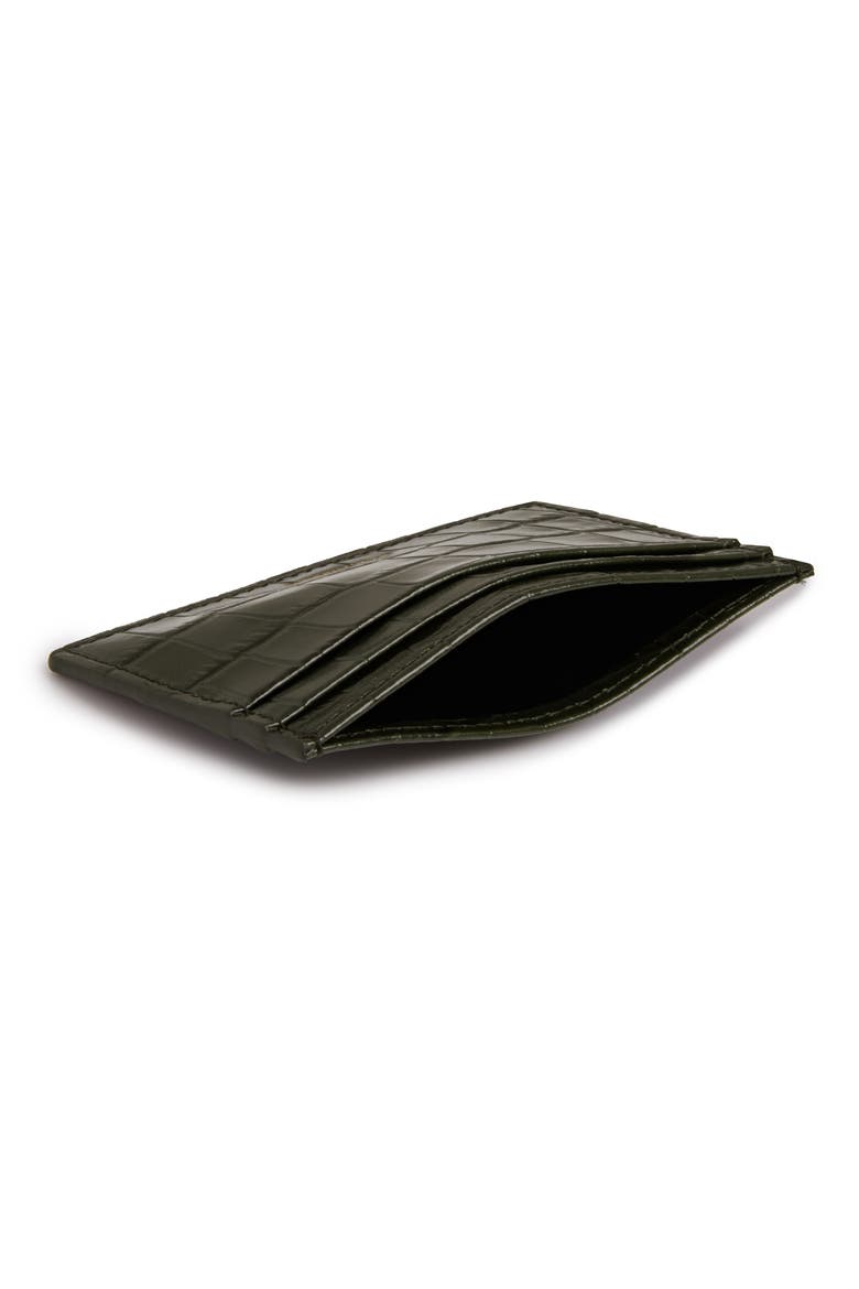 Croc Embossed Leather Card Case, Alternate, color, FOREST